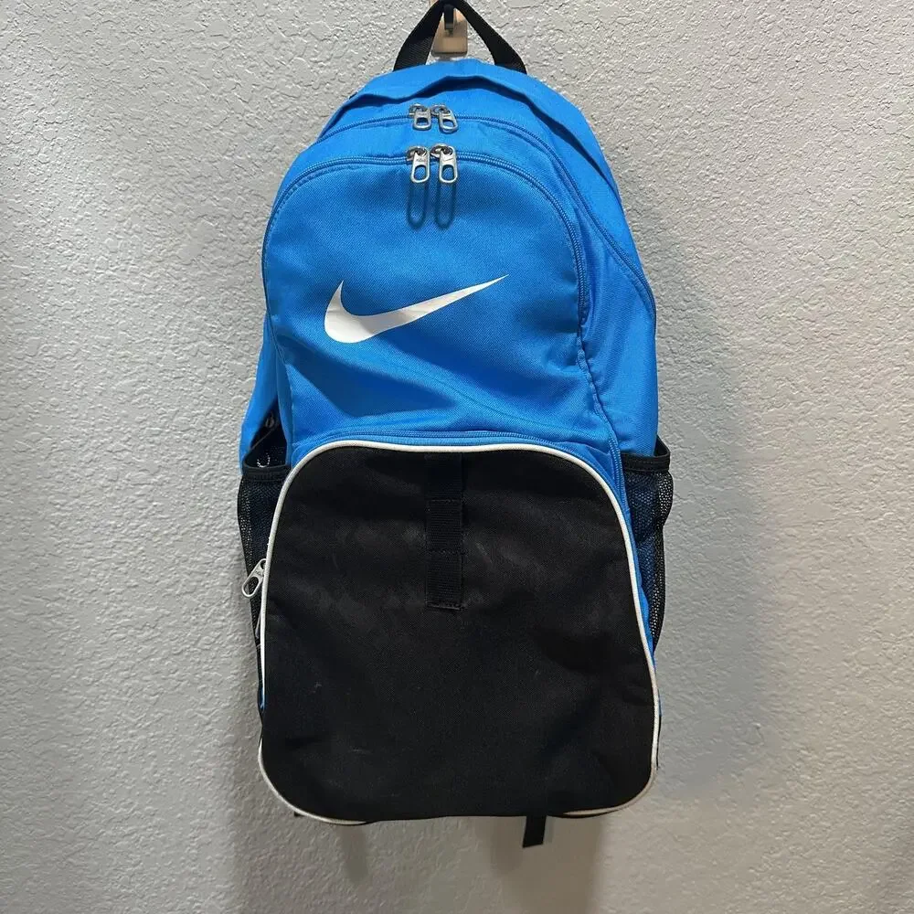 Nike Brasila 6 Large Backpack Blue Swoosh Mesh Pockets BA4718-428 School Sports